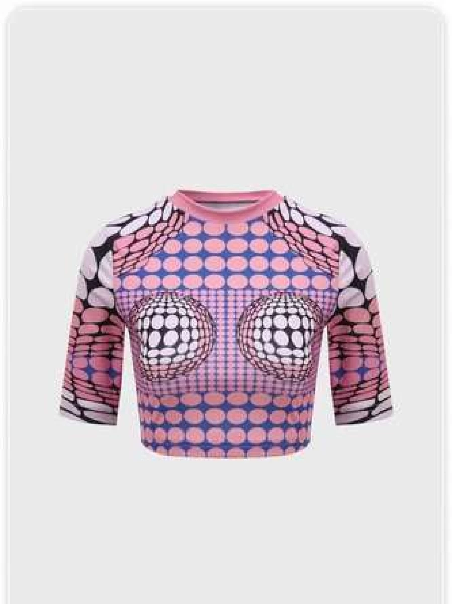 Purple Y2K Polka Dot Print Party T-Shirt Trendy Vintage Inspired Top
