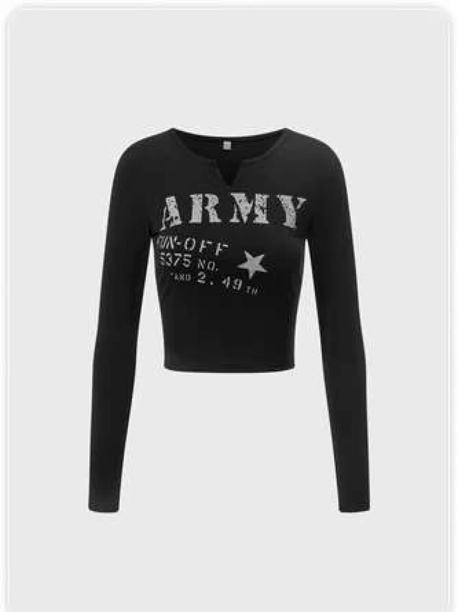 "Black Punk Style Long Sleeve Streetwear T-Shirt - Kollyy Top"