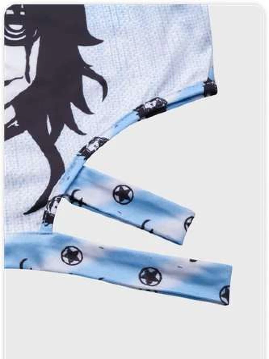 "Blue Punk Skull Tiered Cut-Out Halloween Graphic T-Shirt for Men & Women"