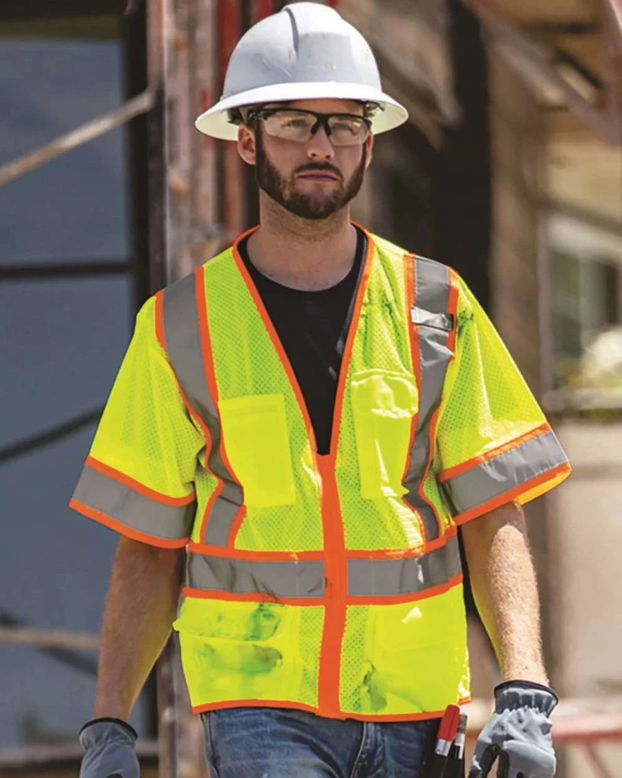 Kishigo Men's Lime Ultra-Cool Mesh Surveyor Vest with Six Pockets