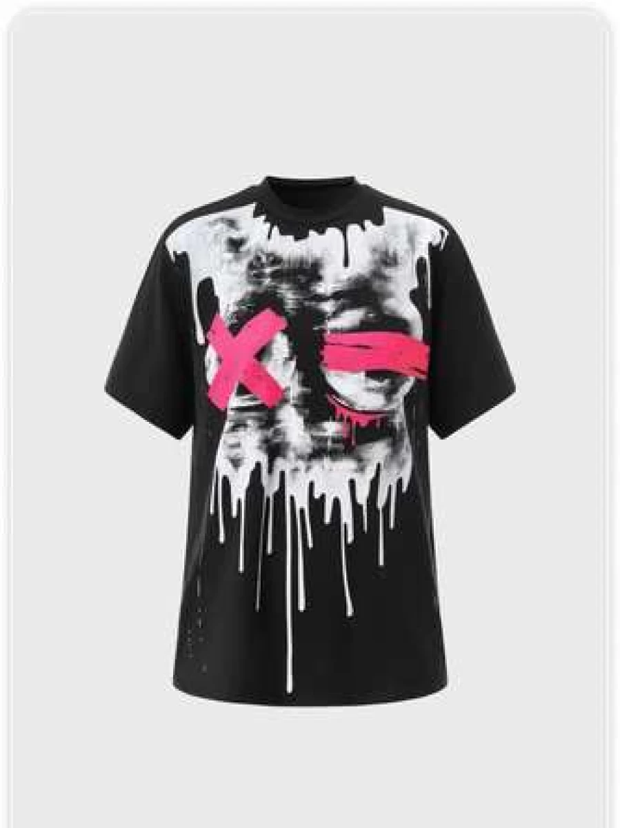 "Kollyy Punk Graffiti Oversized White T-Shirt - Halloween Graphic Top"