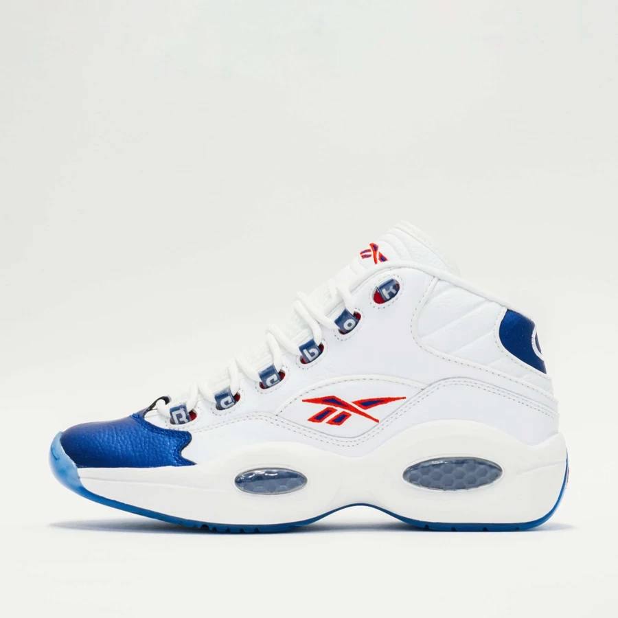 Reebok Question Mid Basketball Shoes in Ftwr White/Classic Cobalt - Men's High-Top Sneakers