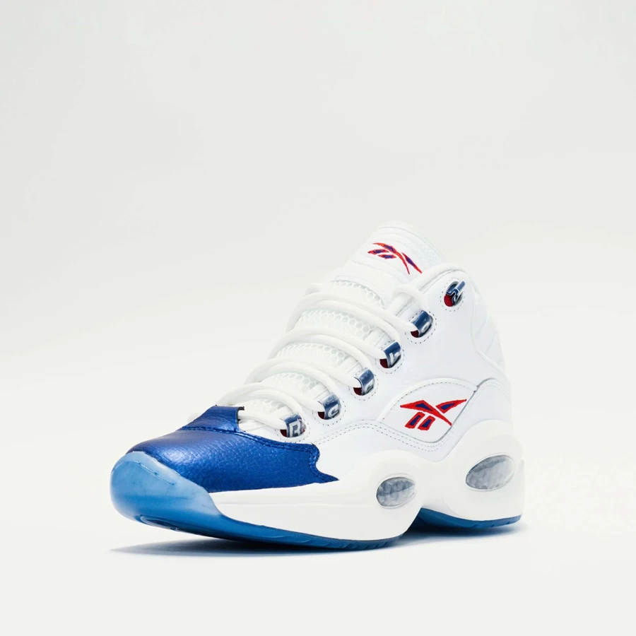 Reebok Question Mid Basketball Shoes in Ftwr White/Classic Cobalt - Men's High-Top Sneakers
