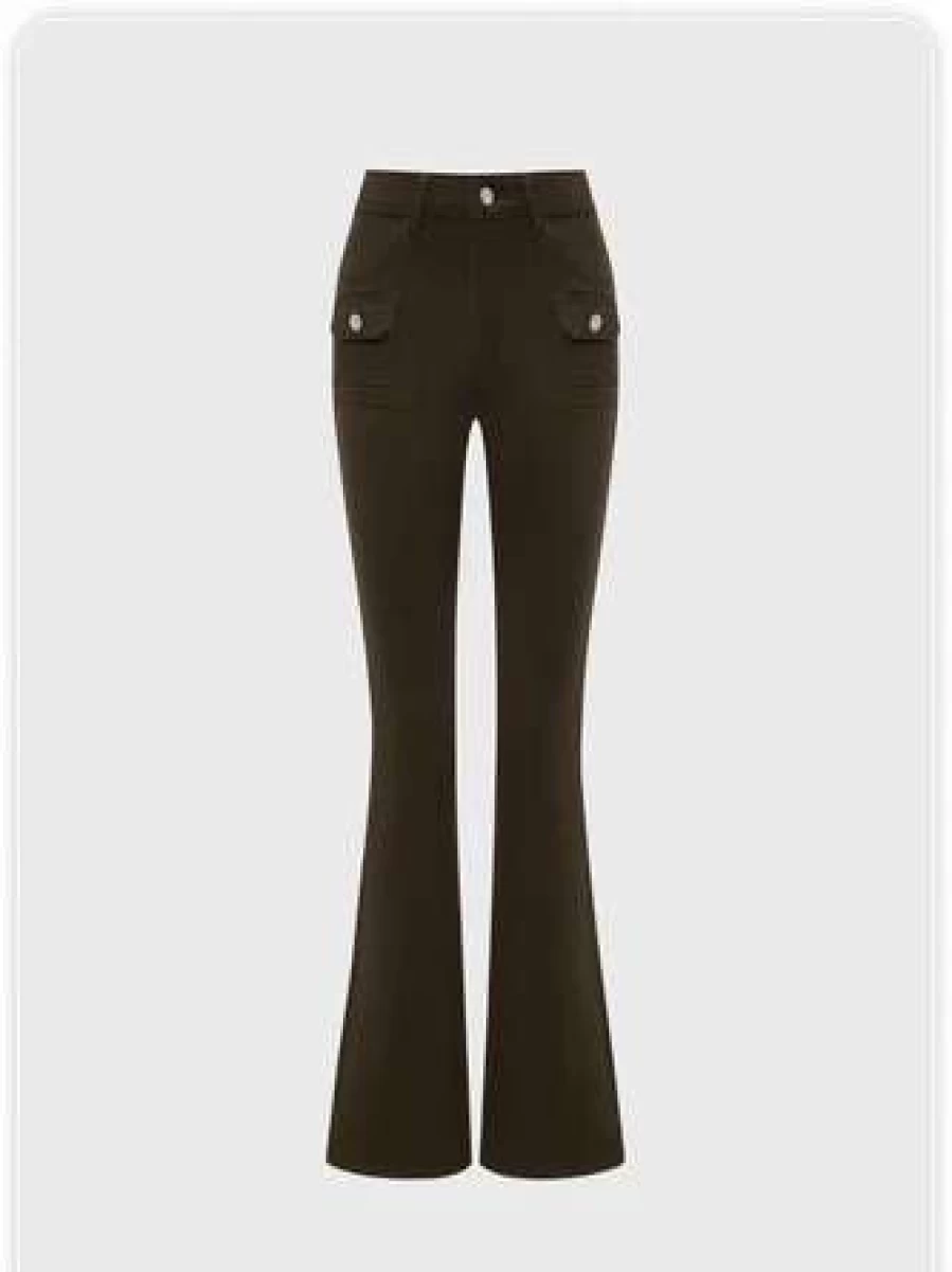 Y2K Vintage Flare Pants with Pockets in Brown