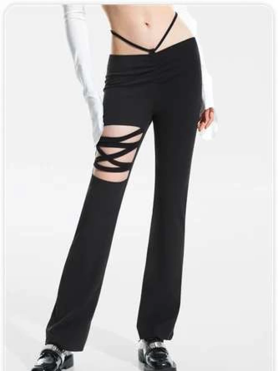 "Kollyy Vintage Black High-Waisted Wide Leg Pants for Women"