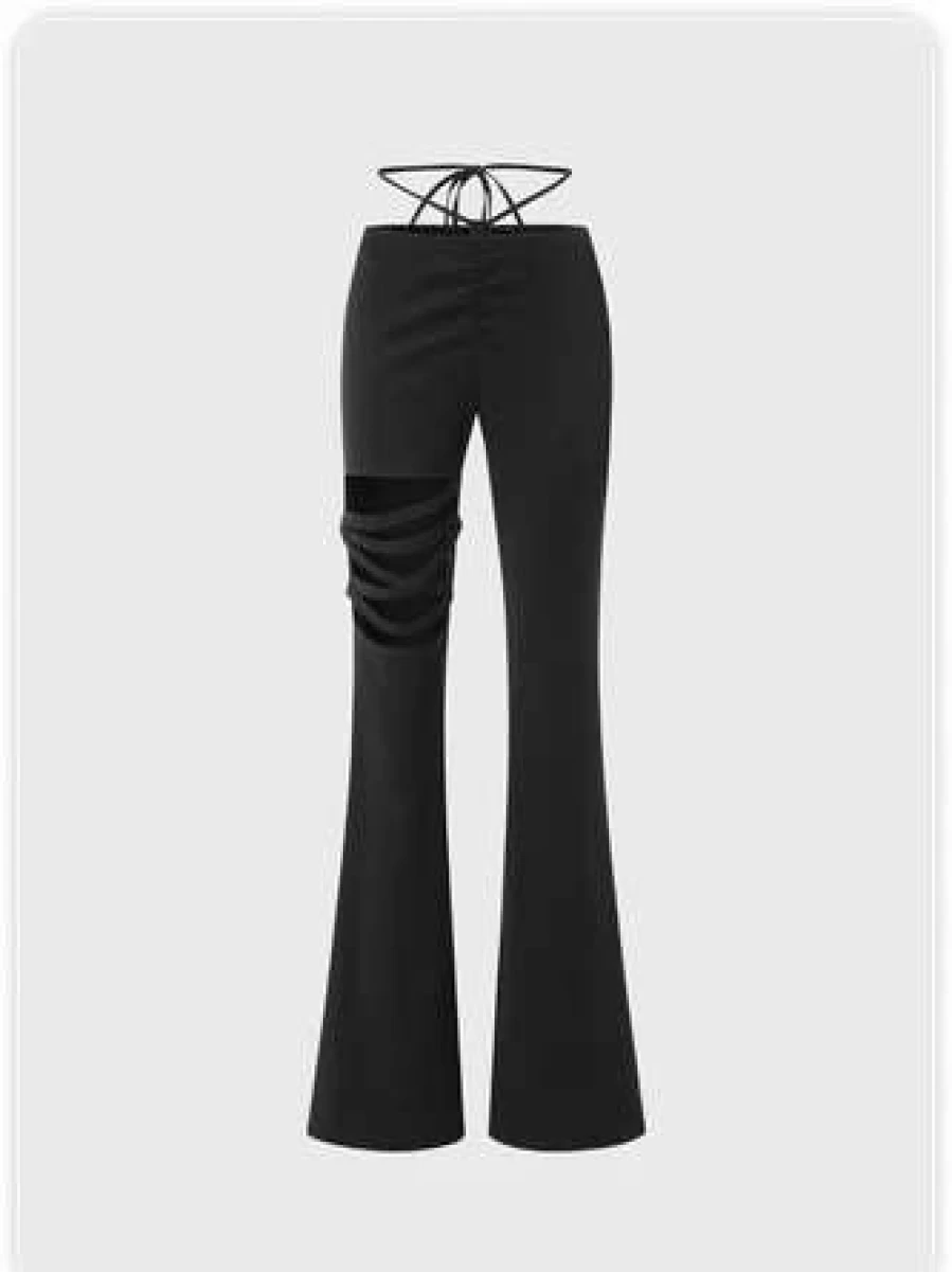"Kollyy Vintage Black High-Waisted Wide Leg Pants for Women"