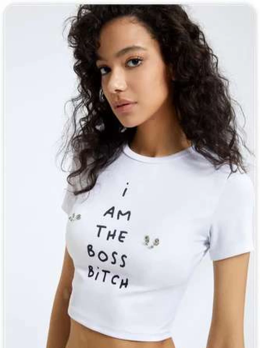 Y2K White Letter Graphic T-Shirt Vintage Retro Style Top