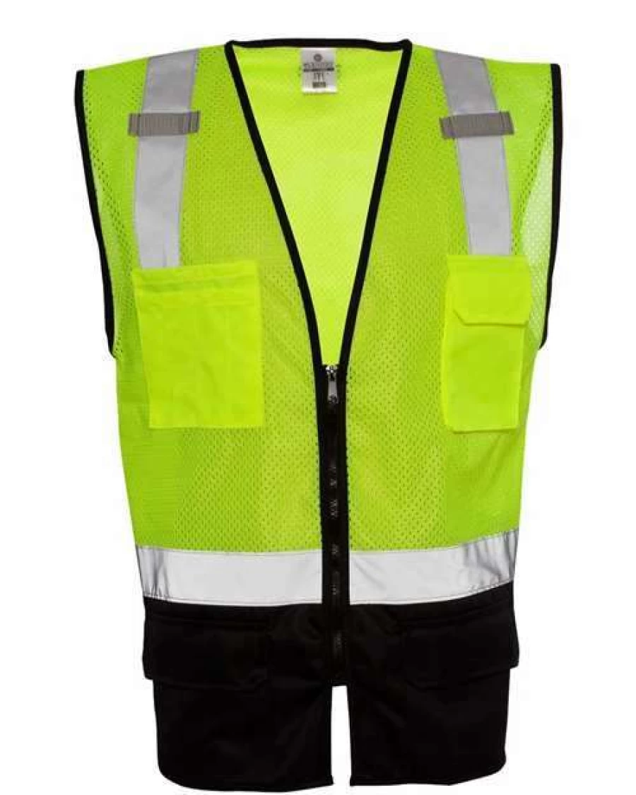 Kishigo Lime Class 2 Safety Vest with Black Mesh Bottom