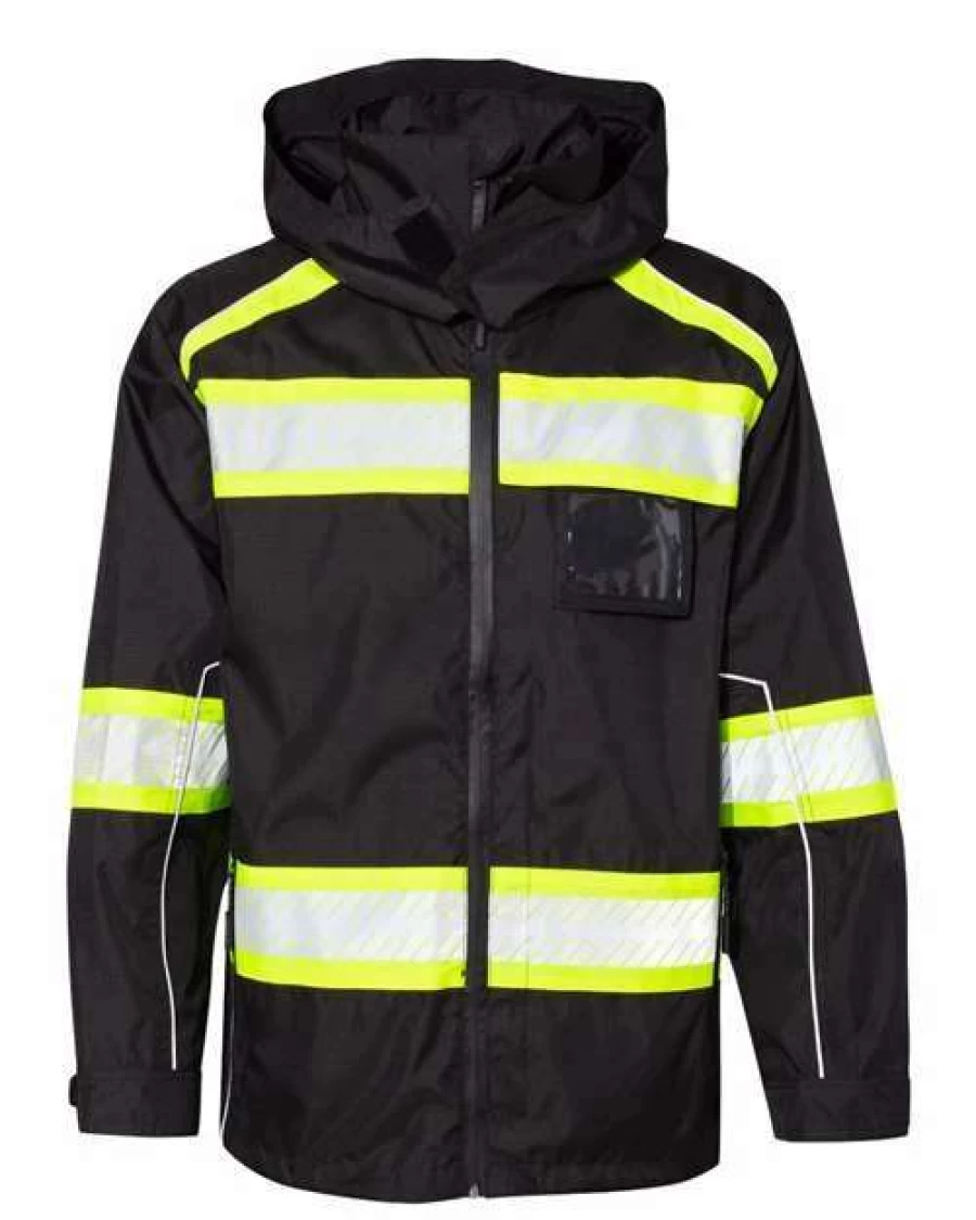 Kishigo Men's EV Series High-Visibility Safety Jacket - Black Lime Reflective Workwear