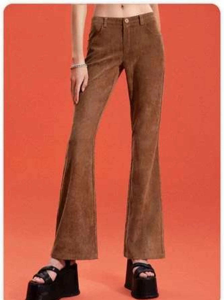 Kollyy Vintage Brown High-Waisted Wide Leg Pants for Women Retro 70s Style Trousers