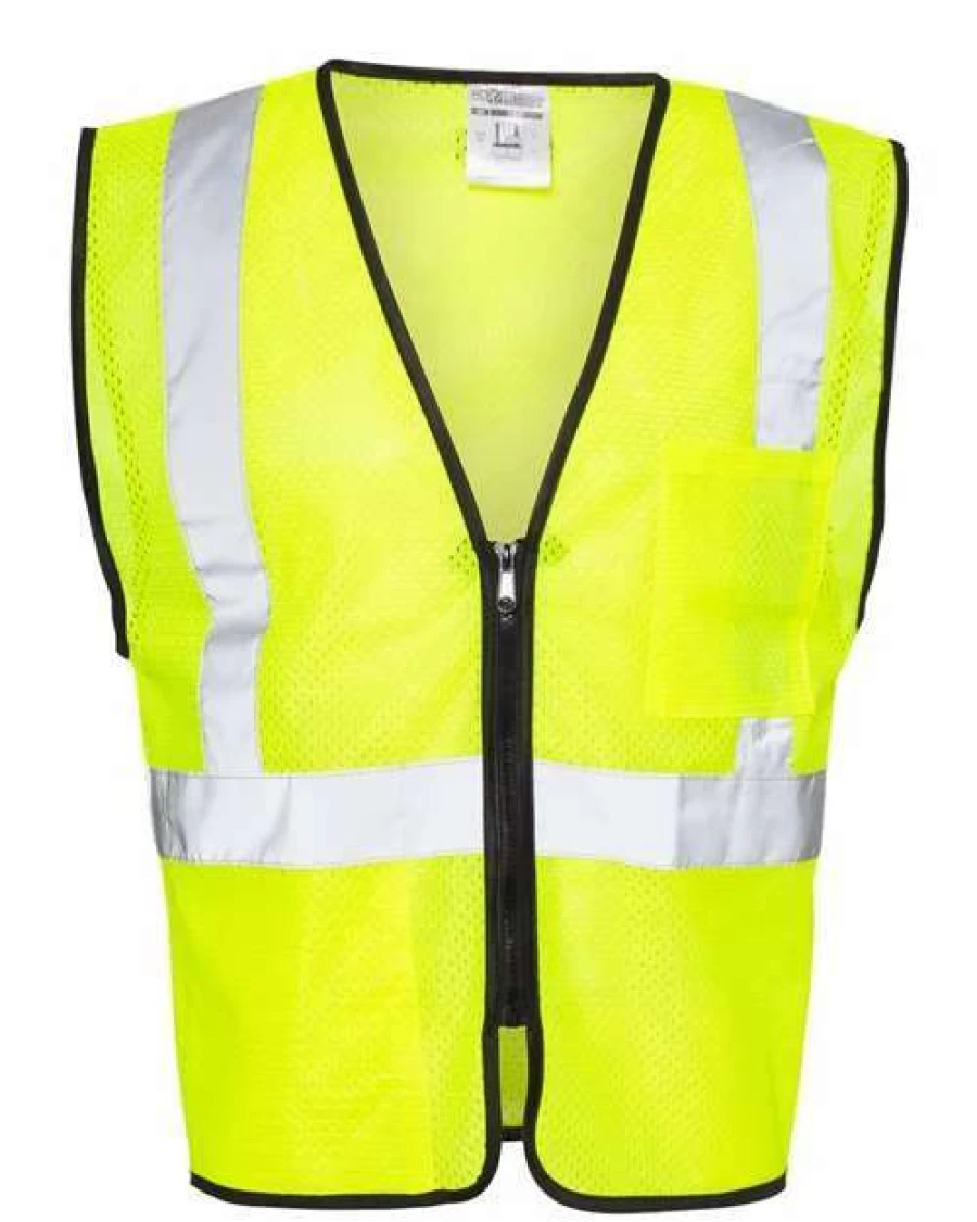 Men's Class 2 Safety Vest with Double Pockets - Zippered Economy Work Vest