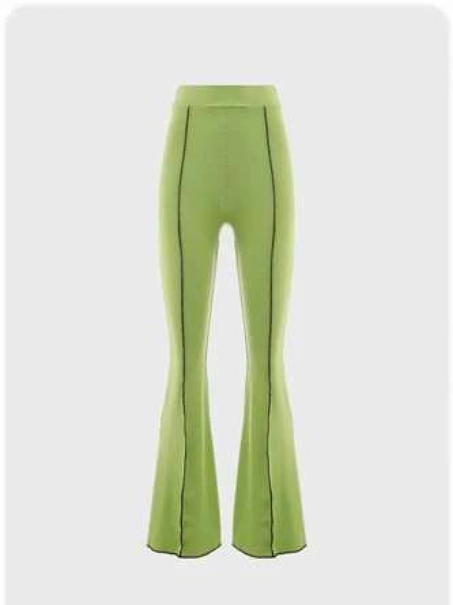 Y2K High Waisted Slim Flare Pants in Green - Trendy Retro Bottoms