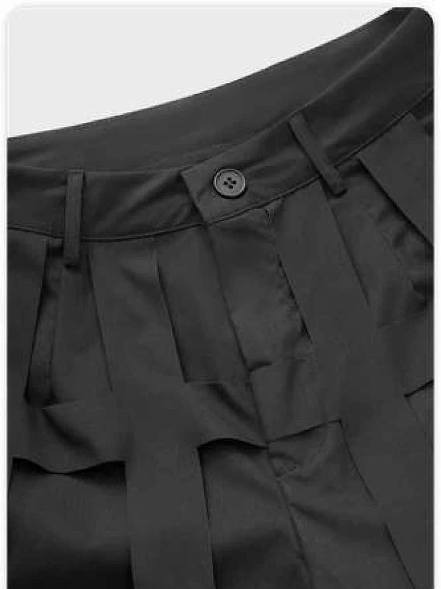 Kollyy Black Street Style Double Layer Cut Out High Waist Pants for Women