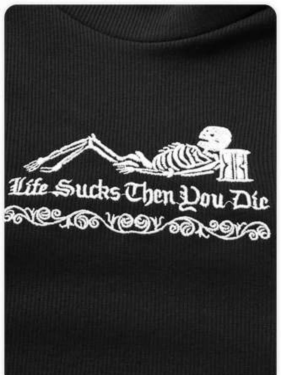 "Kollyy Punk Basic Black High Neck Halloween T-Shirt for Women"