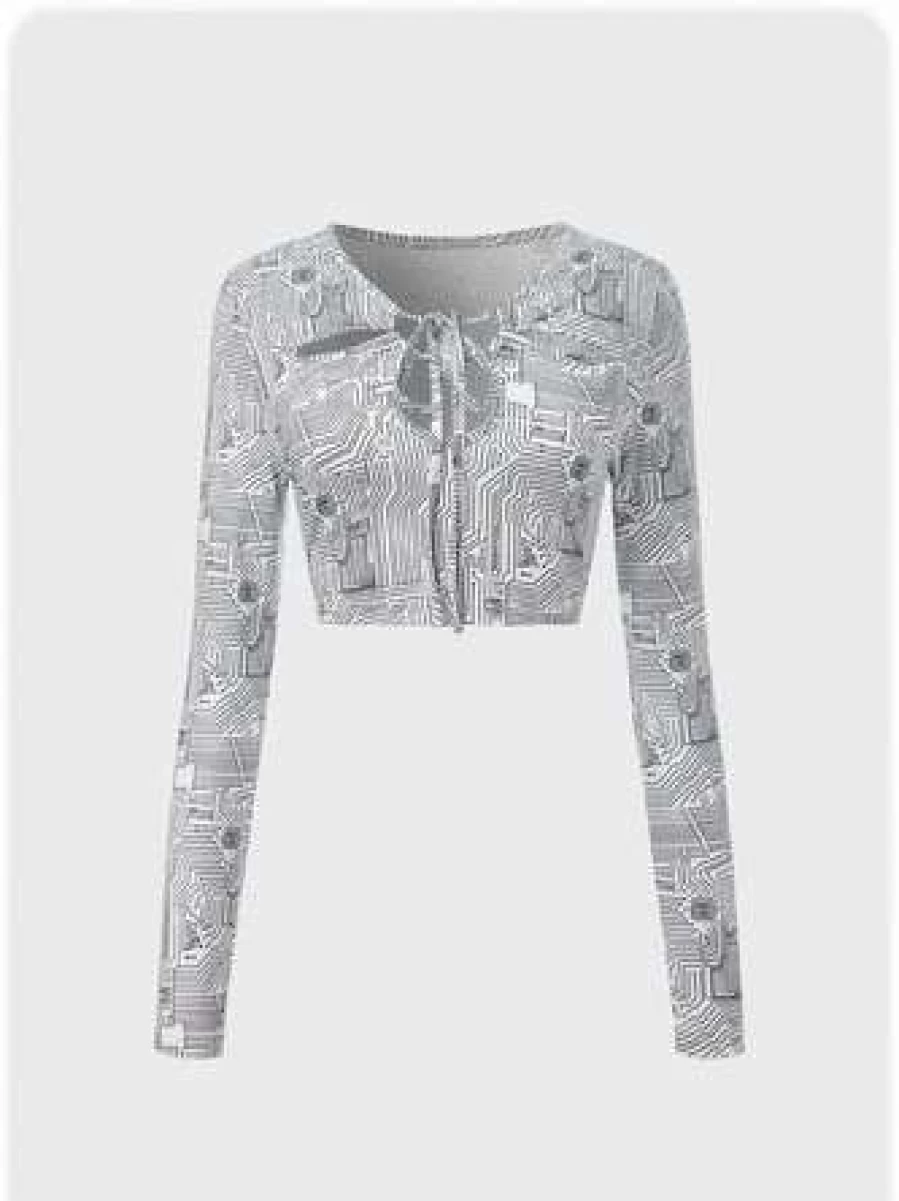 "Kollyy Preppy1 Abstract Cut Out Gray T-Shirt for Women - Trendy Graphic Tee"