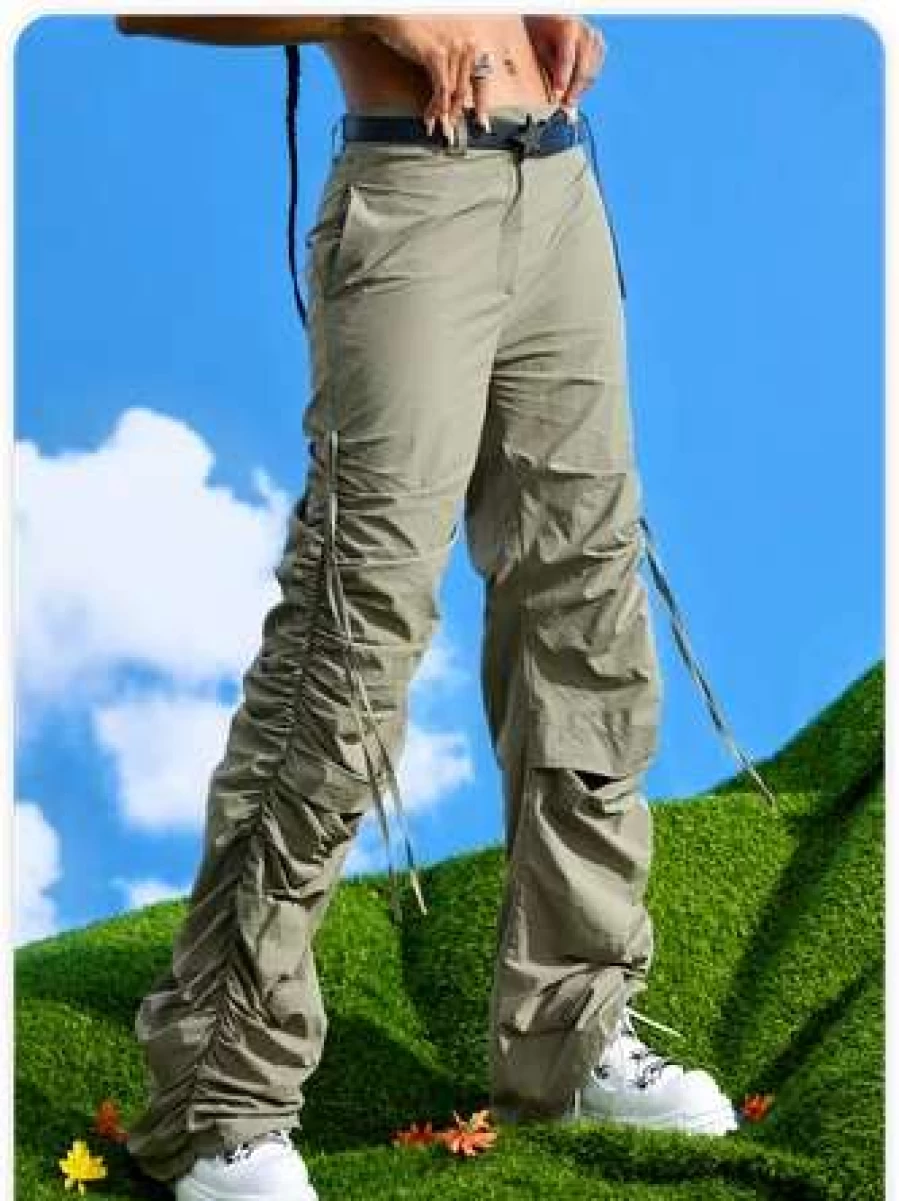 "Kollyy Street Wrinkled Cargo Pants in Taupe - Stylish & Comfortable Bottom Wear"