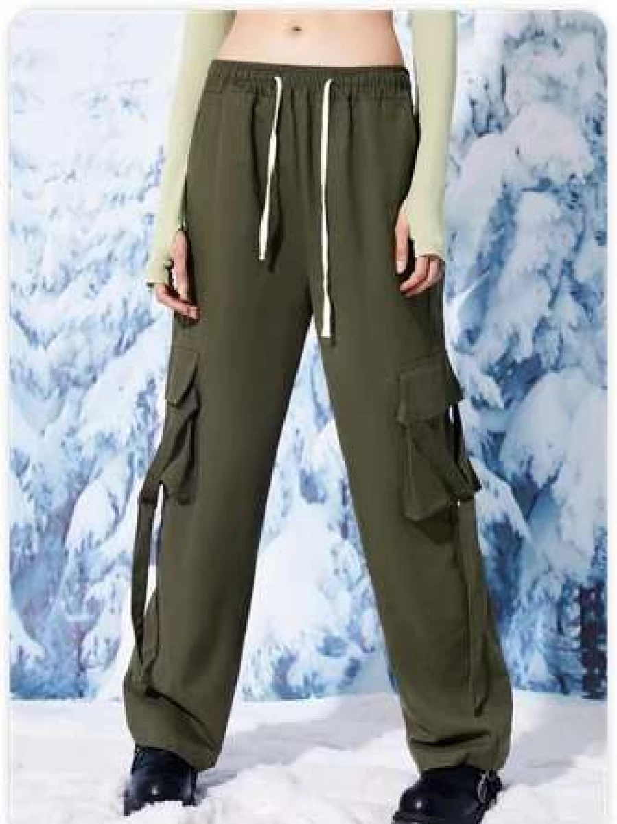 Kollyy Green Streetwear Cargo Pants with Pockets - Stylish & Comfortable Bottom Wear