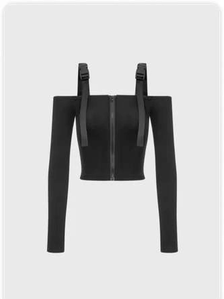 Kollyy Punk Black T-Shirt with Removable Straps - Edgy Graphic Top