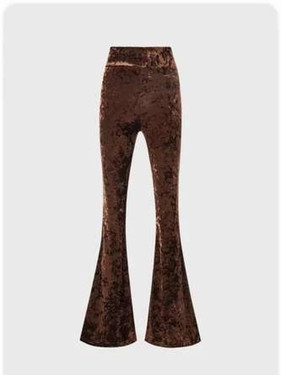 Kollyy Vintage Brown High-Waisted Wide Leg Pants for Women Retro 70s Style Trousers