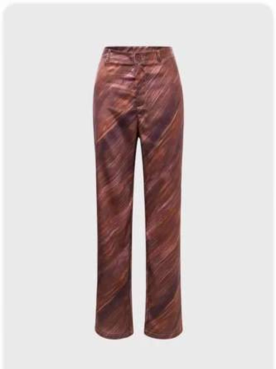 "Kollyy Vintage Rust High-Waisted Wide Leg Pants for Women Retro 70s Style Trousers"