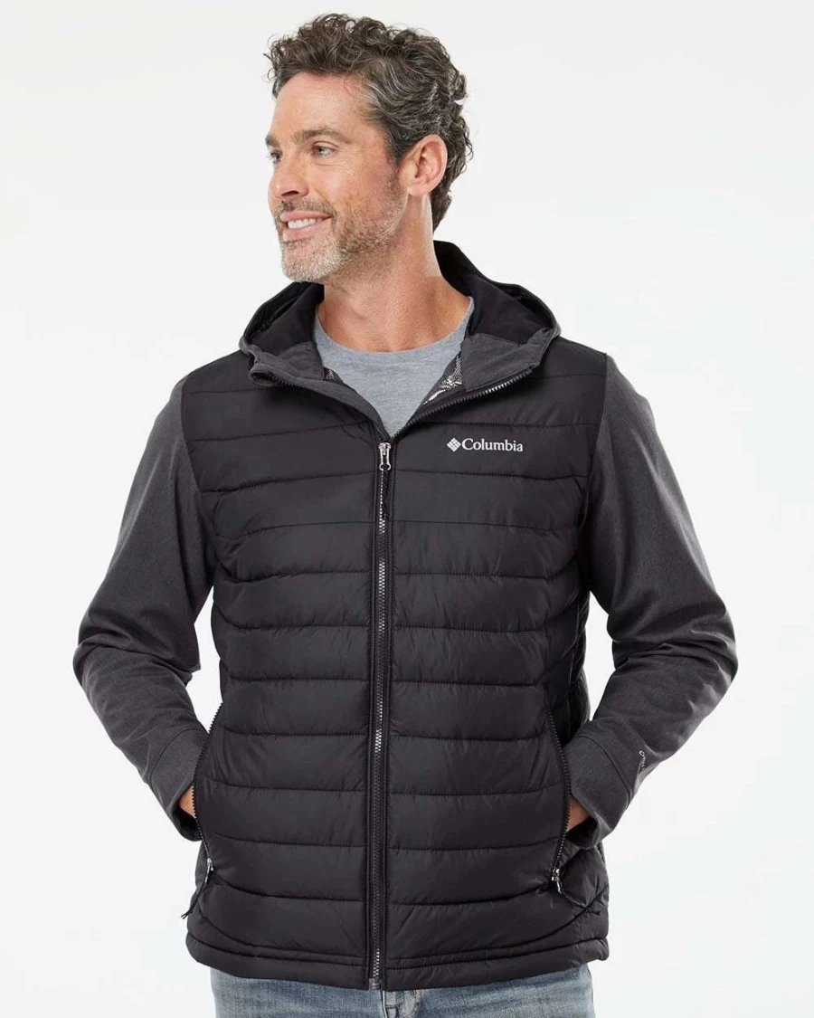 Columbia Men's Powder Lite Hybrid Jacket - Black/Black Heather Lightweight Water-Resistant Outdoor Jacket