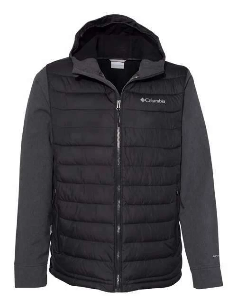 Columbia Men's Powder Lite Hybrid Jacket - Black/Black Heather Lightweight Water-Resistant Outdoor Jacket