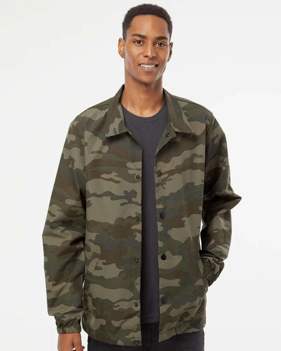 Men's Water-Resistant Windbreaker Coach Jacket by Independent Trading Co. - Lightweight Outdoor Sports Coat