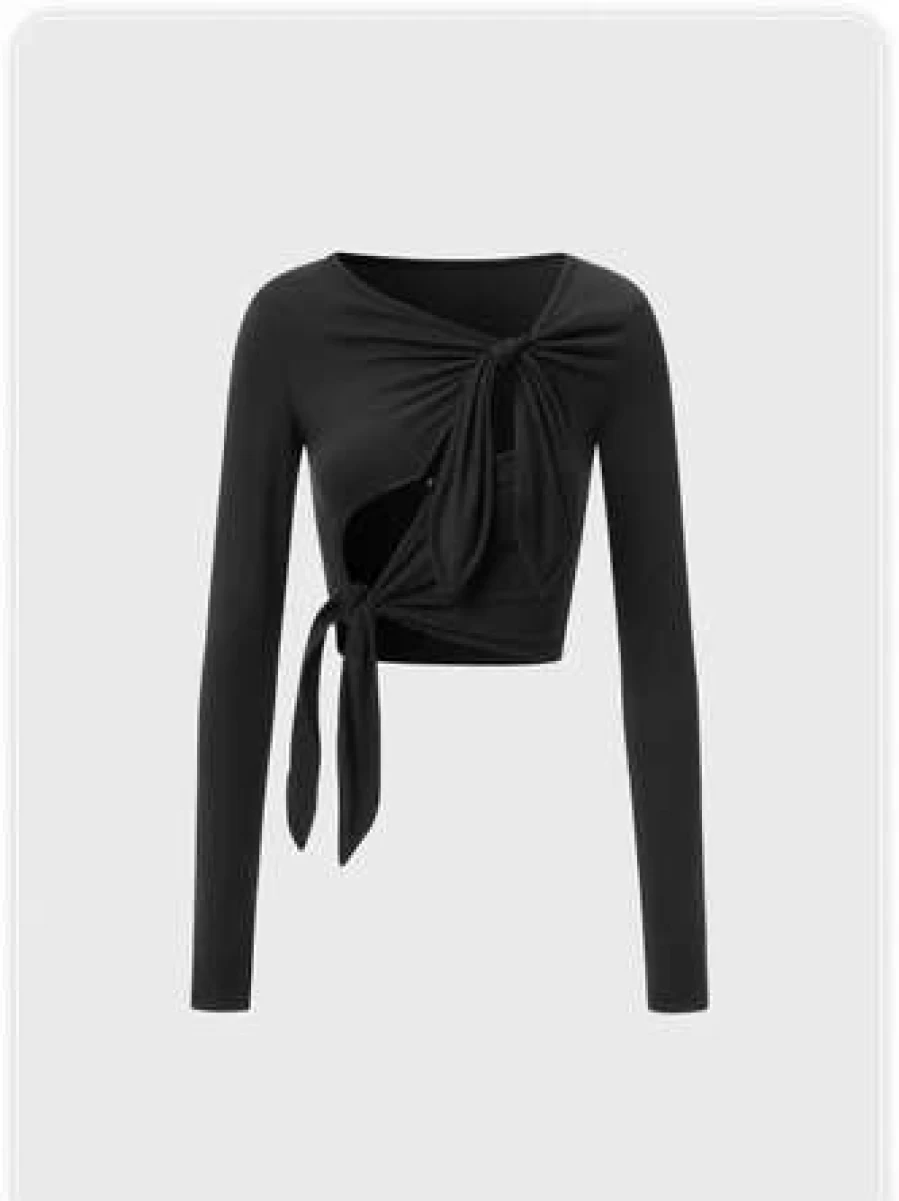 "Black Y2K Asymmetrical Knot Top T-Shirt – Trendy Vintage Style"