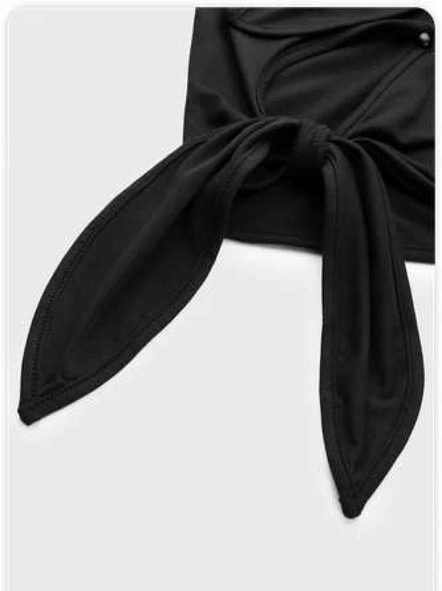 "Black Y2K Asymmetrical Knot Top T-Shirt – Trendy Vintage Style"