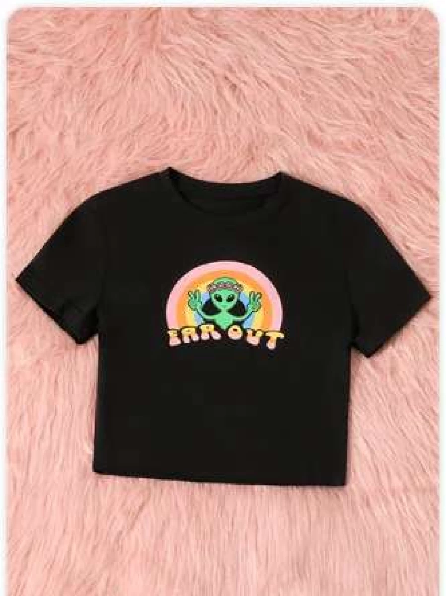 Black Y2K Graphic Print T-Shirt - Vintage Retro Style Tee