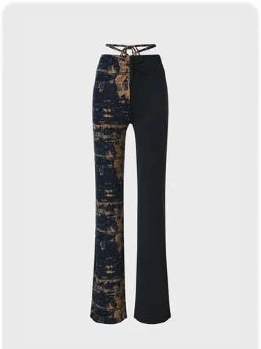 Kollyy Multicolor Preppy Patchwork Tie-Up Pants for Women Trendy High-Waisted Stylish Bottoms