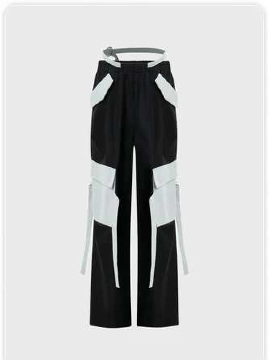 Kollyy Black Street Cargo Pants with Color Block Design