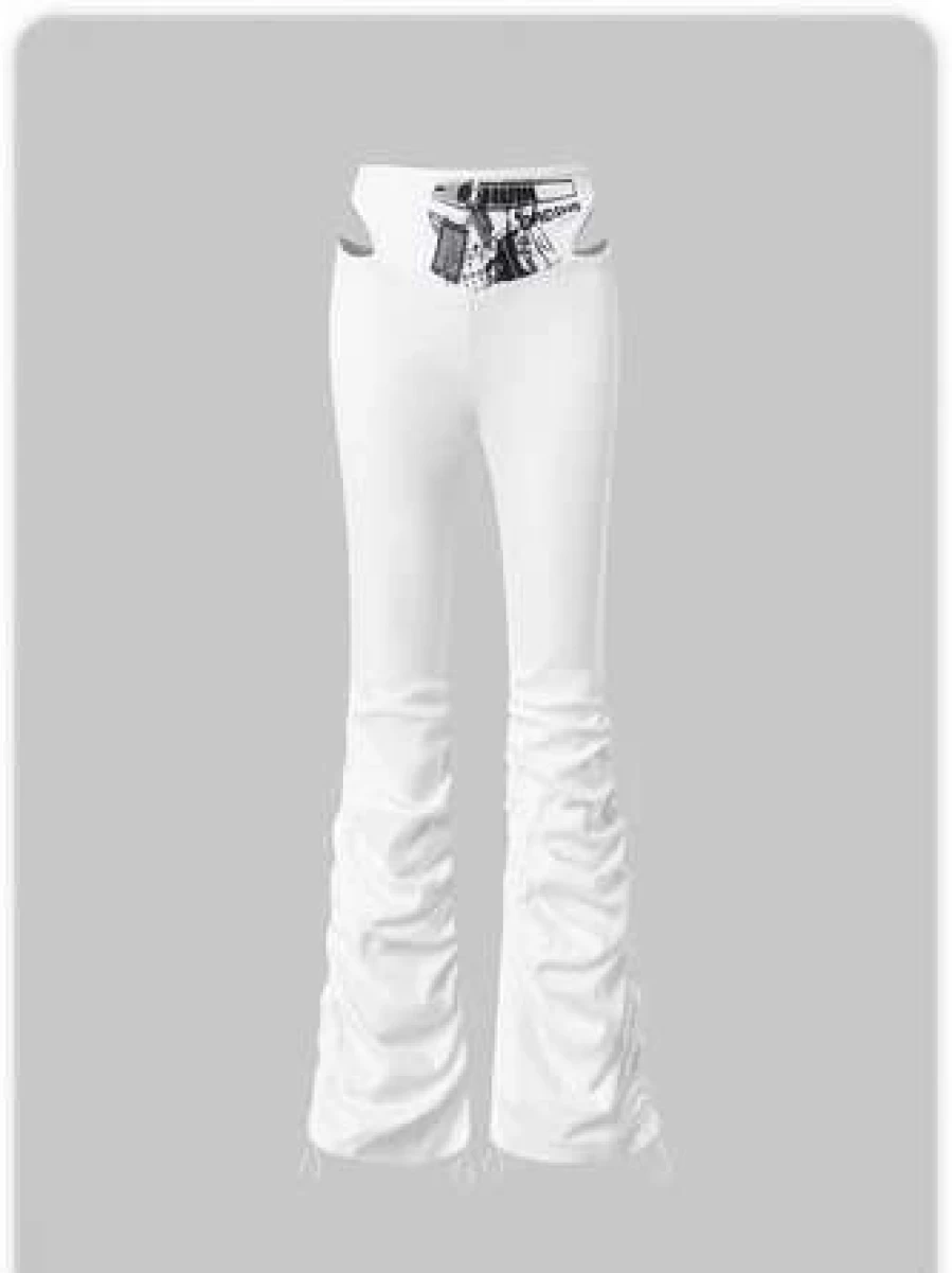 "Kollyy White High-Waisted Crossed Front Cut Out Detail Pants"