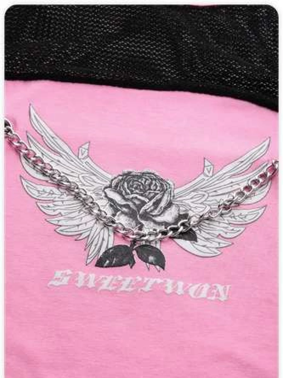 "Pink Slim Mesh Patchwork Street Style T-Shirt | Kollyy Top"