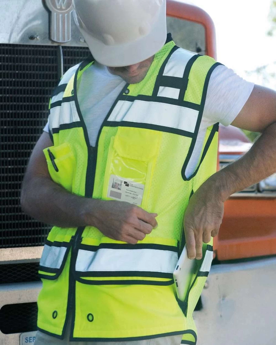 Kishigo Men's Lime High Visibility Surveyor Safety Vest - Reflective Work Vest for Construction & Utility