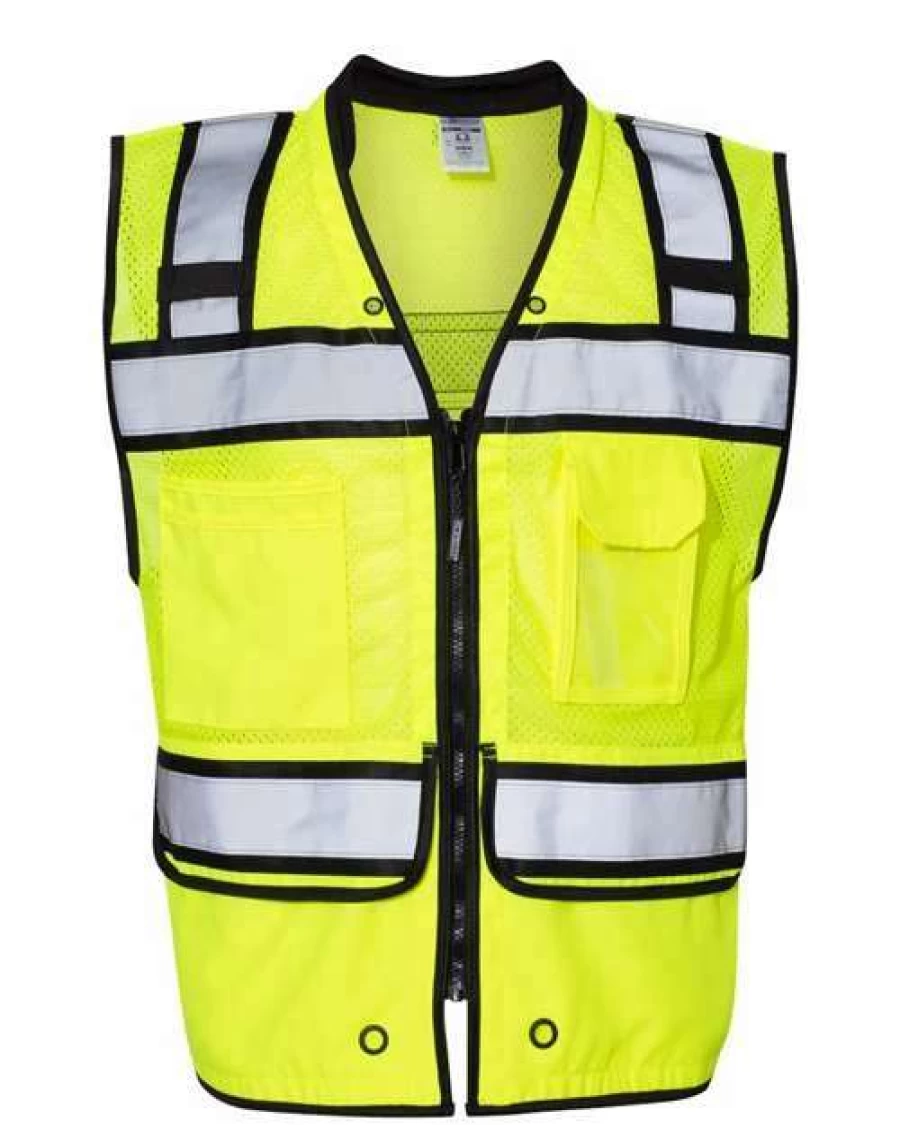 Kishigo Men's Lime High Visibility Surveyor Safety Vest - Reflective Work Vest for Construction & Utility