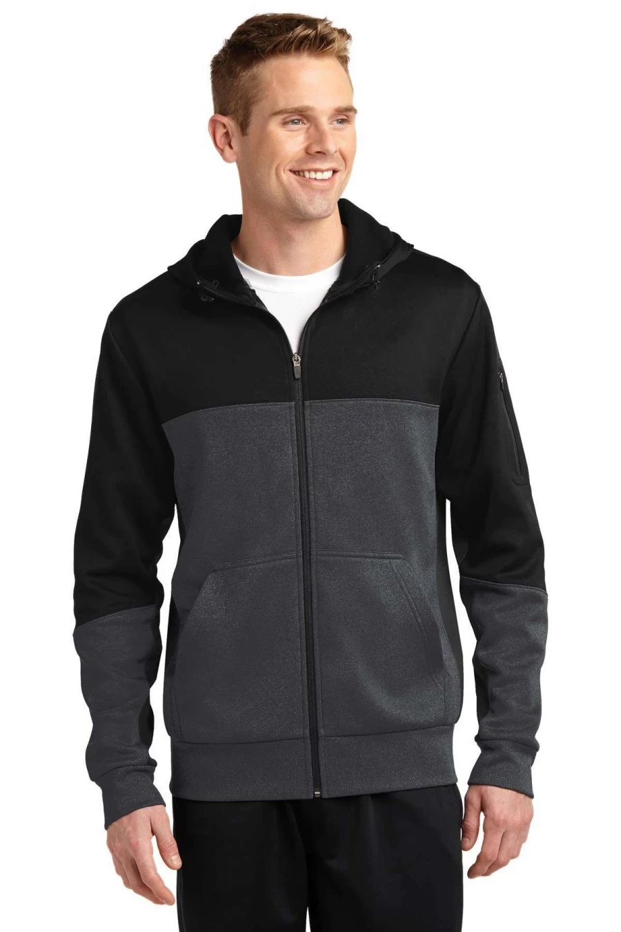 Men's Colorblock Tech Fleece Full-Zip Hooded Jacket by Sport-Tek for Athletic Wear