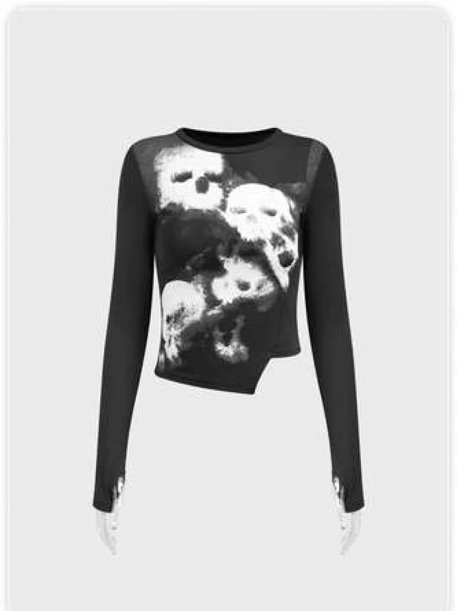 "Kollyy Punk Skull Graphic Black T-Shirt for Men and Women"