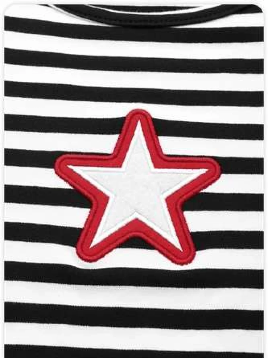 Black Y2K Striped Star Graphic T-Shirt