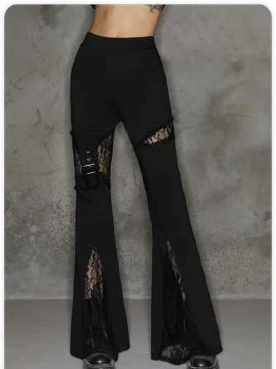 Black Punk Mesh Asymmetrical Halloween Pants for Women - Edgy Gothic Streetwear Bottoms