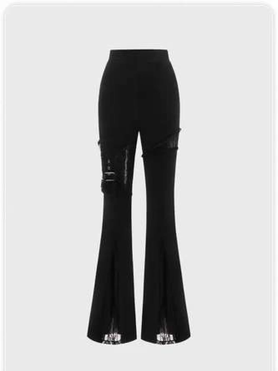 Black Punk Mesh Asymmetrical Halloween Pants for Women - Edgy Gothic Streetwear Bottoms