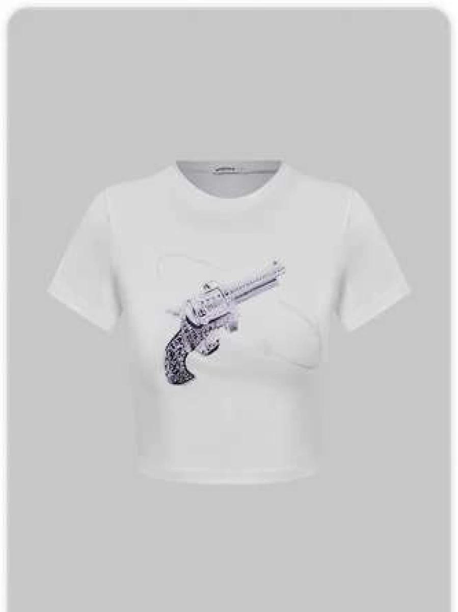 Y2K White Graphic Print T-Shirt Vintage Retro Style Top
