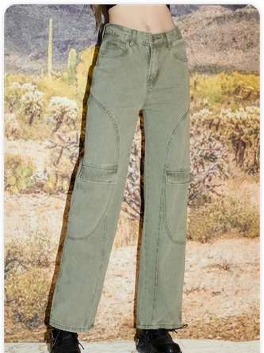 "Kollyy Green Streetwear Pockets Pants for Men and Women"